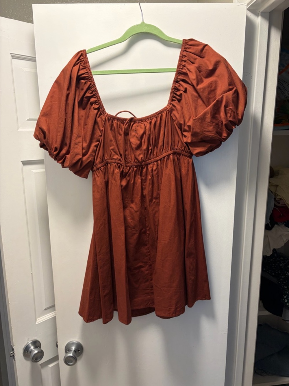 ASOS DESIGN Brown Puff Sleeve Smock Mini Dress Size 4